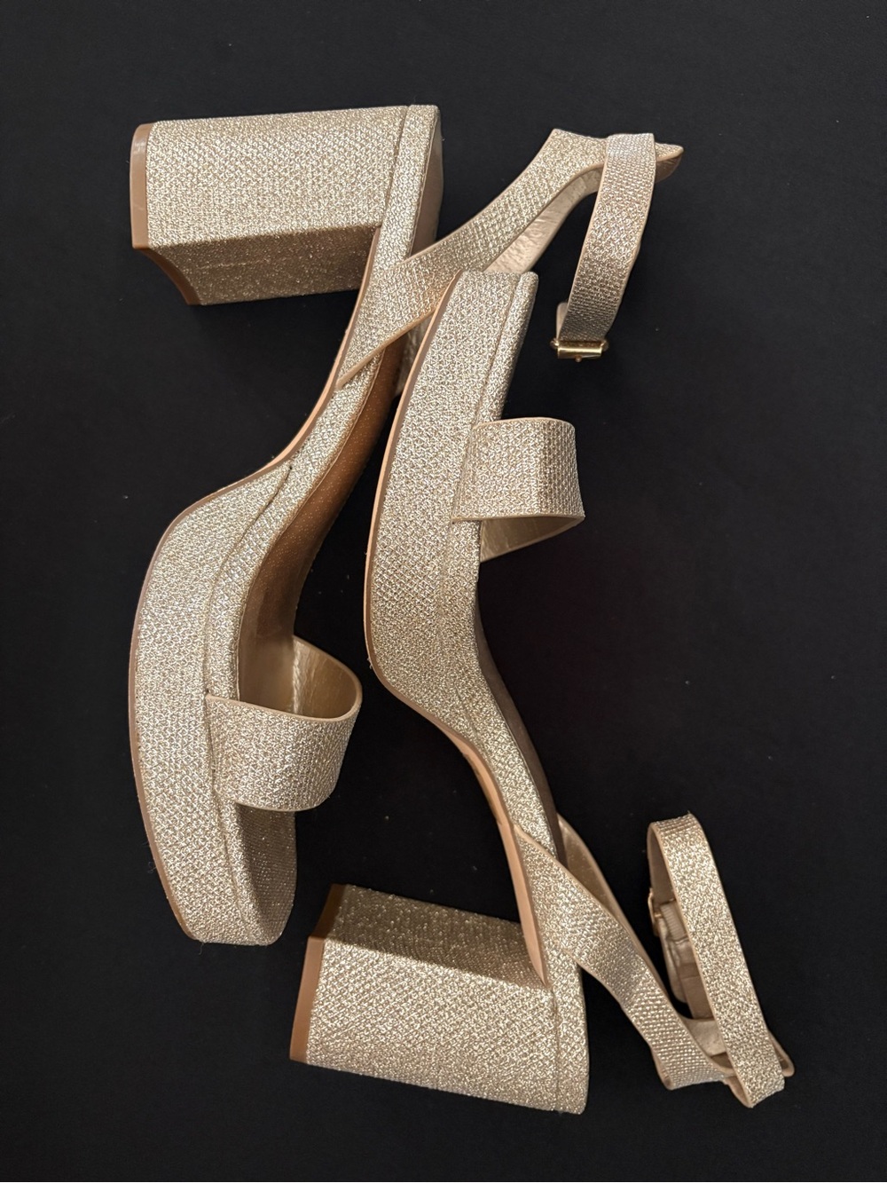 Dream Pairs Champagne Gold Glitter Block Heel Sandals